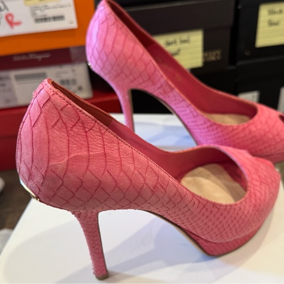 CHRISTIAN DIOR  Leather Python Embossed Peep Toe Platform - Picture 8 of 10